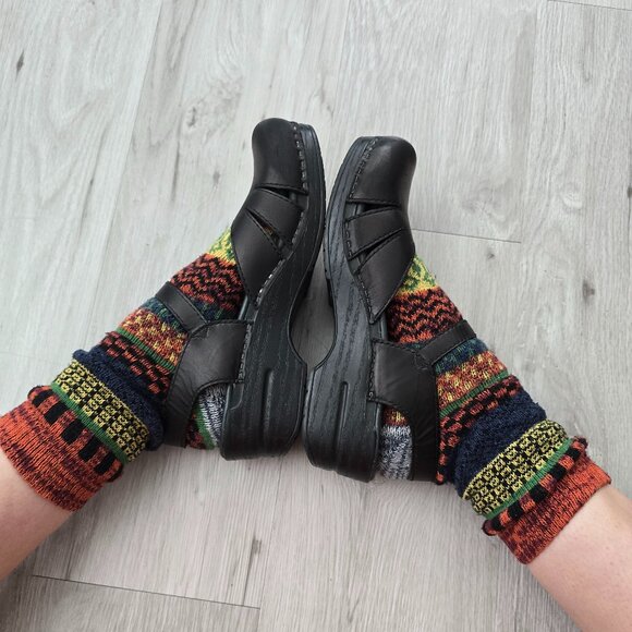 Dansko | 'Marcelle' black leather Mary Jane platform boho clogs shoes | WMS 9 - Picture 9 of 11